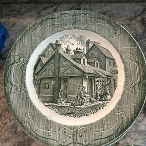 Transferware Rare Set of 4 Green The Ild Curiaity Shop
